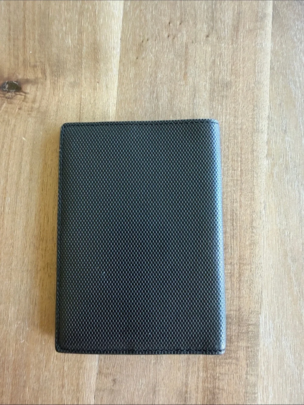 Tumi Black Textured Passport/Card Holder with Metal Logo